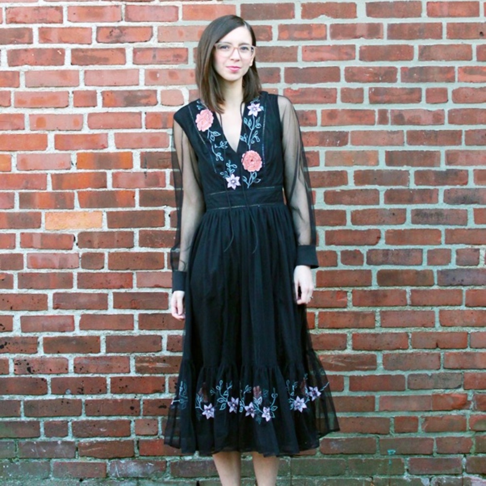 Black tulle floral dress, size xs/0